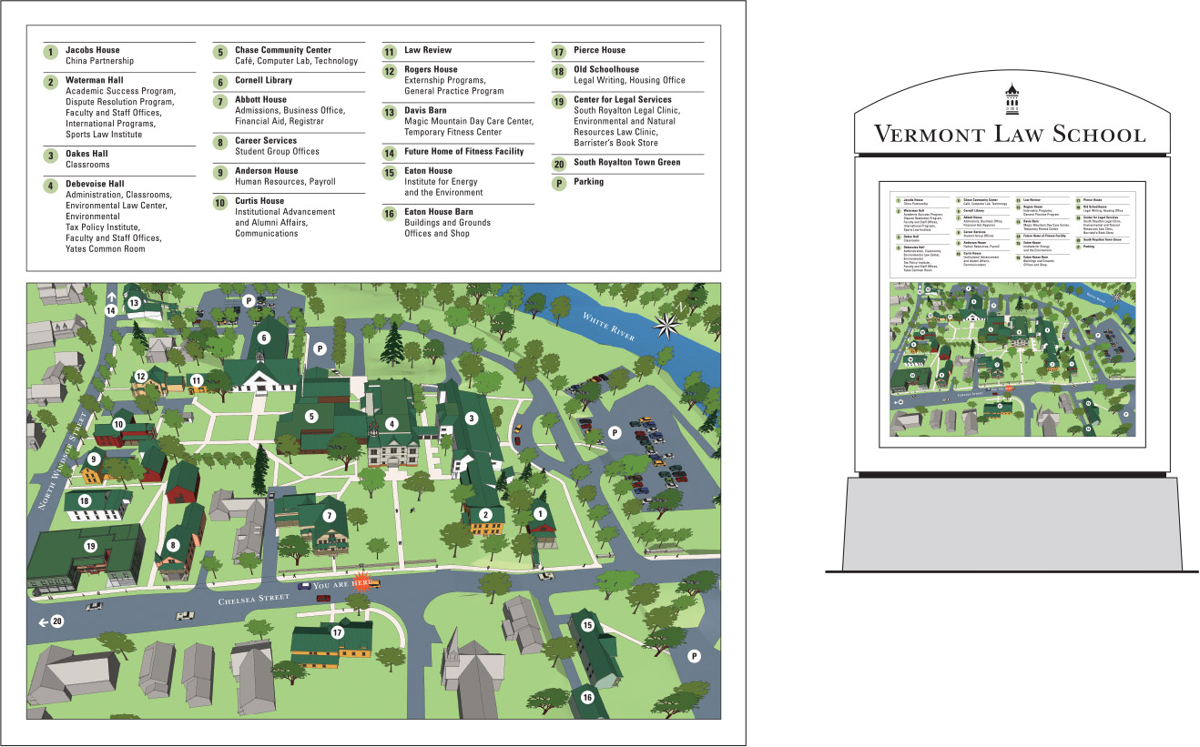 Vermont Law School “Bird’s-Eye View” Campus Maps for Exterior Display Cases