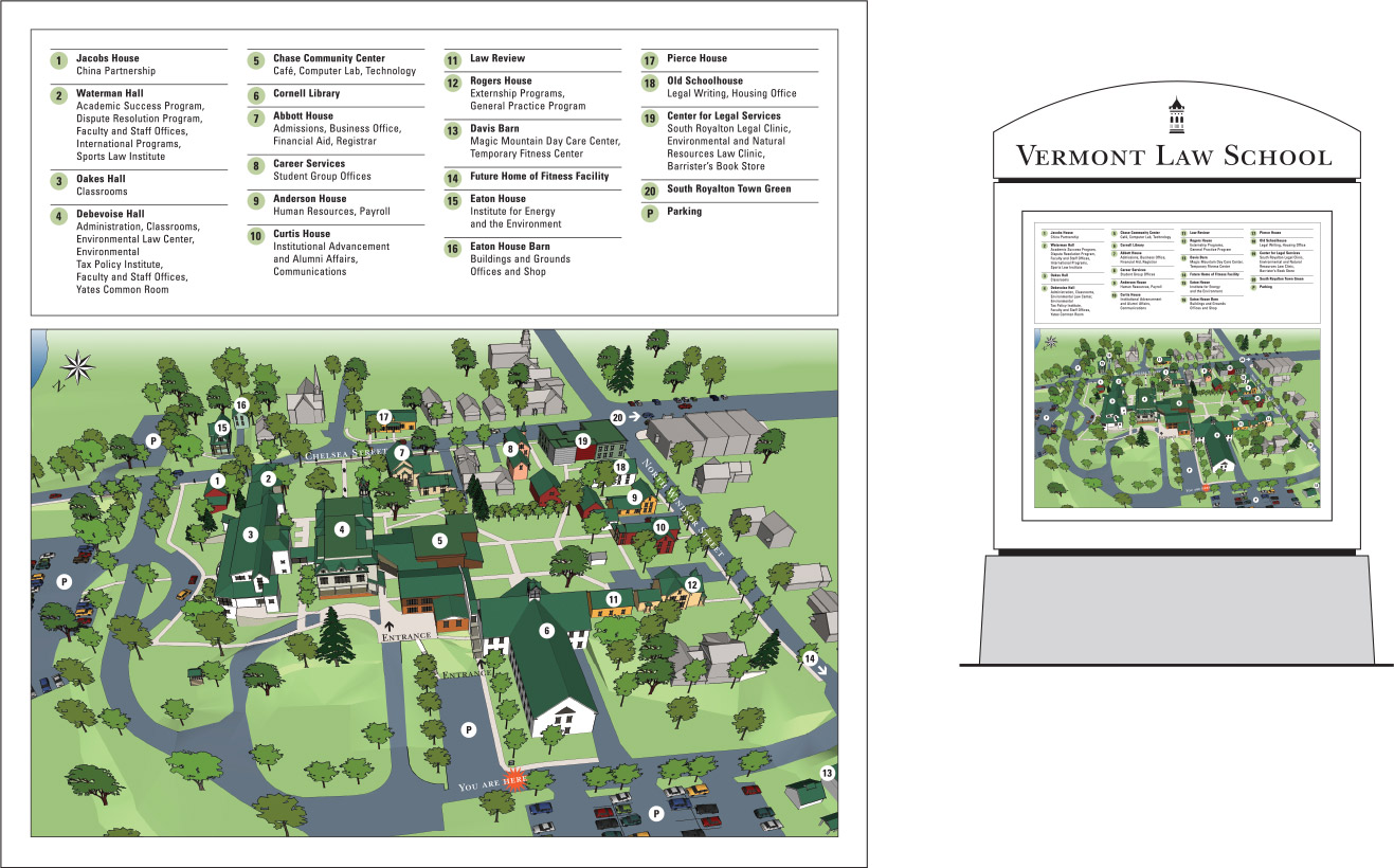Vermont Law School “Bird’s-Eye View” Campus Maps for Exterior Display Cases